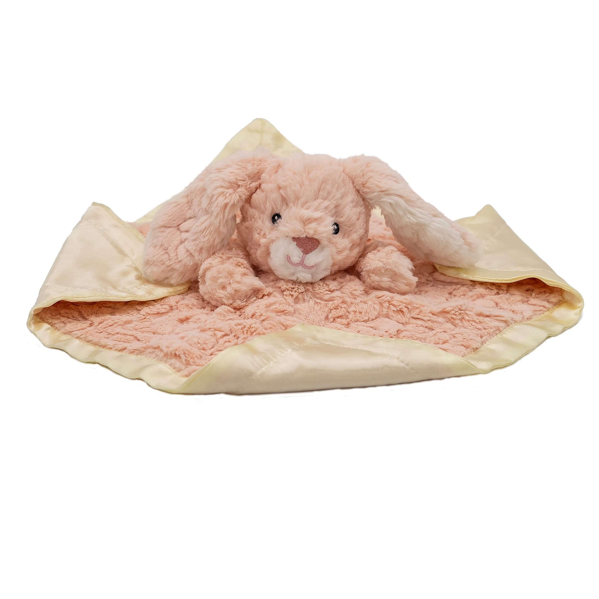 Mary Meyer Putty Nursery Pink Bunny satin lining adds cozy underlayer.
