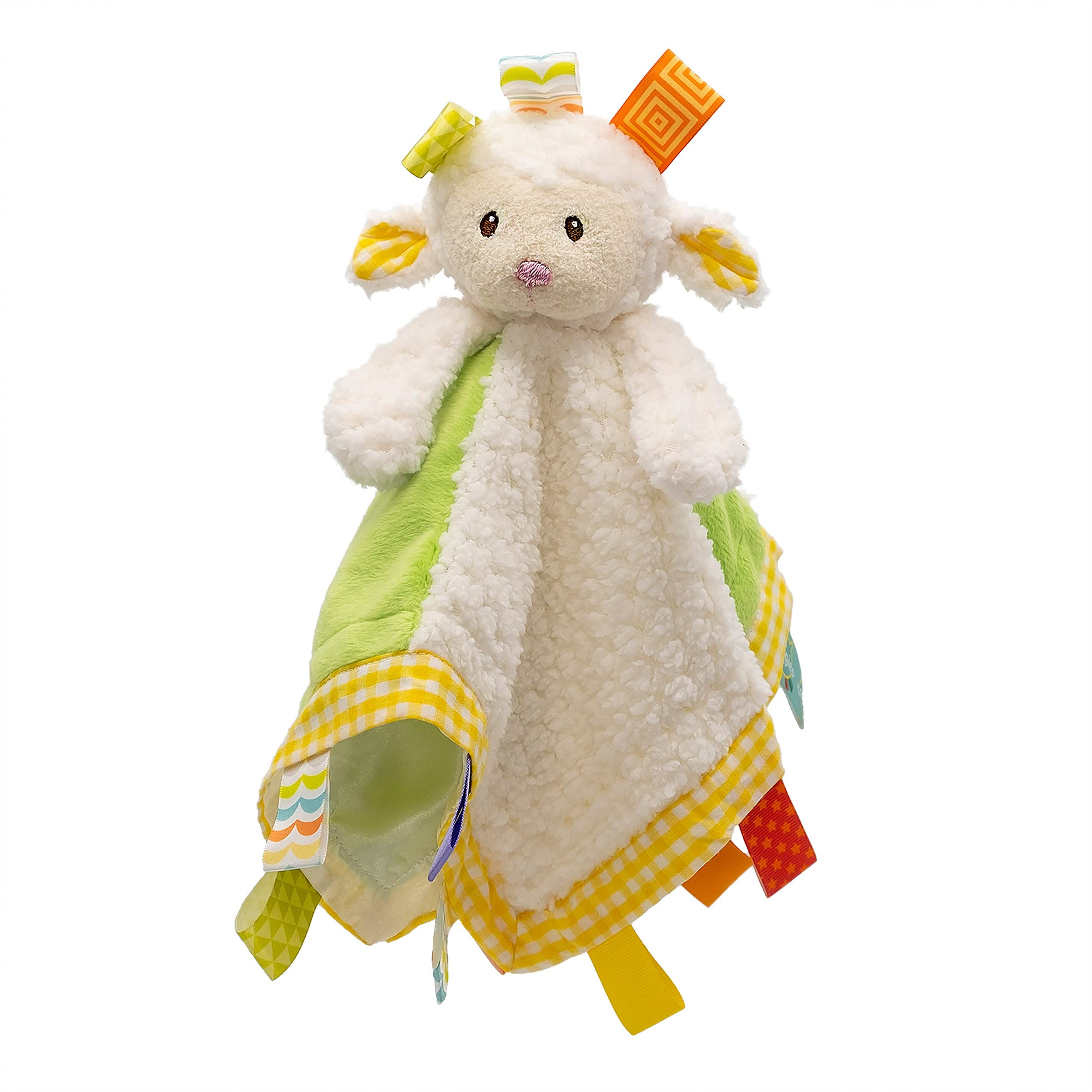 Mary Meyer Taggies Sherbet Lamb looped-tags closeup shows tactile ribbons for exploration