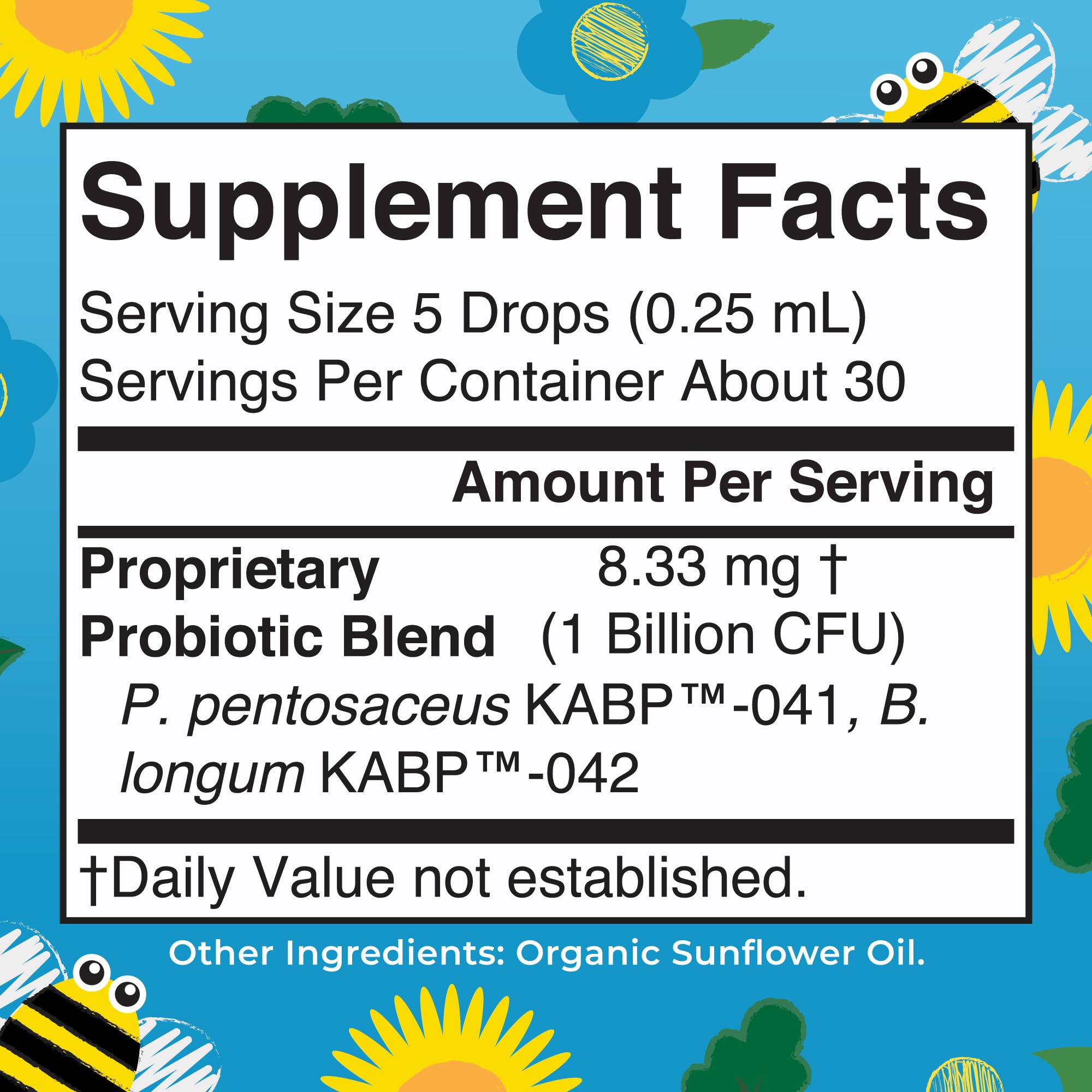 MaryRuth Organics Baby Probiotic Drops dropper dispensing a precise 5-drop dose