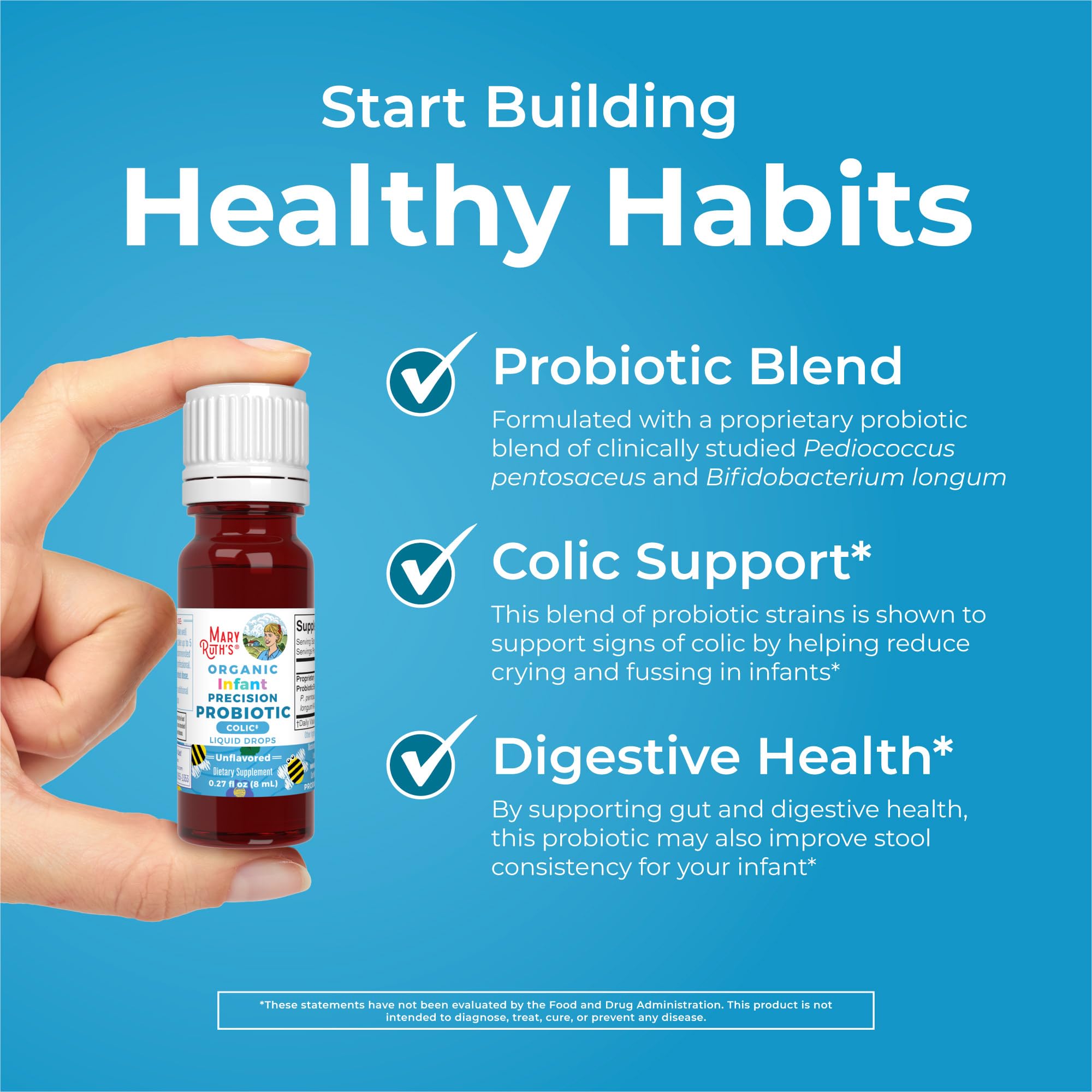 MaryRuth Organics Baby Probiotic Drops probiotic blend of Pediococcus pentosaceus and Bifidobacterium longum