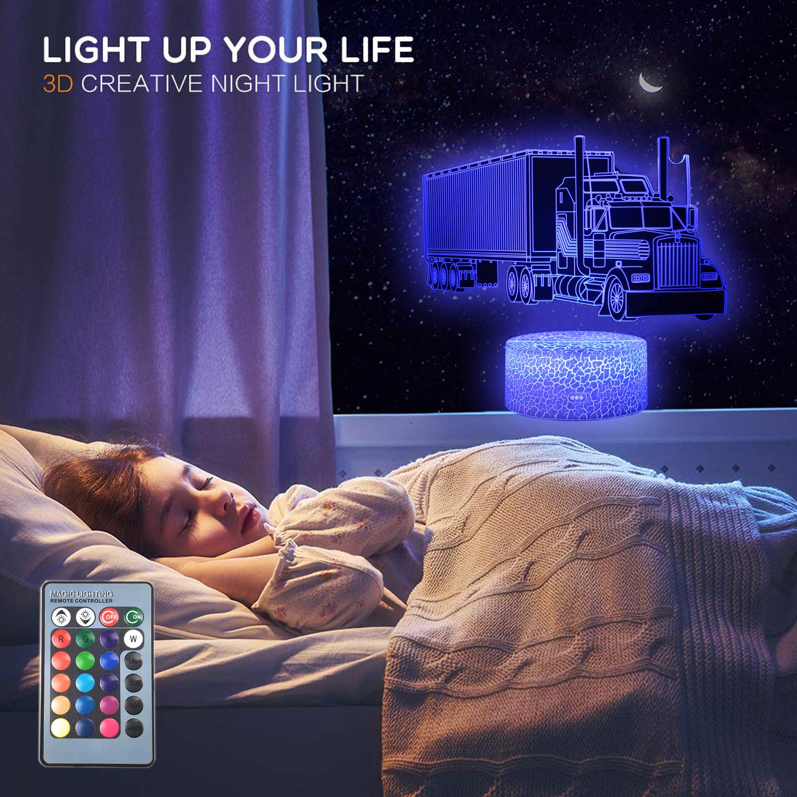 MARZIUS Truck 3D Illusion Lamp ideal for bedroom décor.