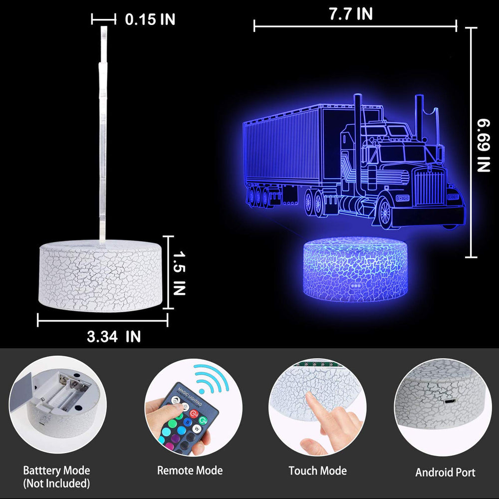 MARZIUS Truck 3D Illusion Lamp with durable base and energy-saving design.