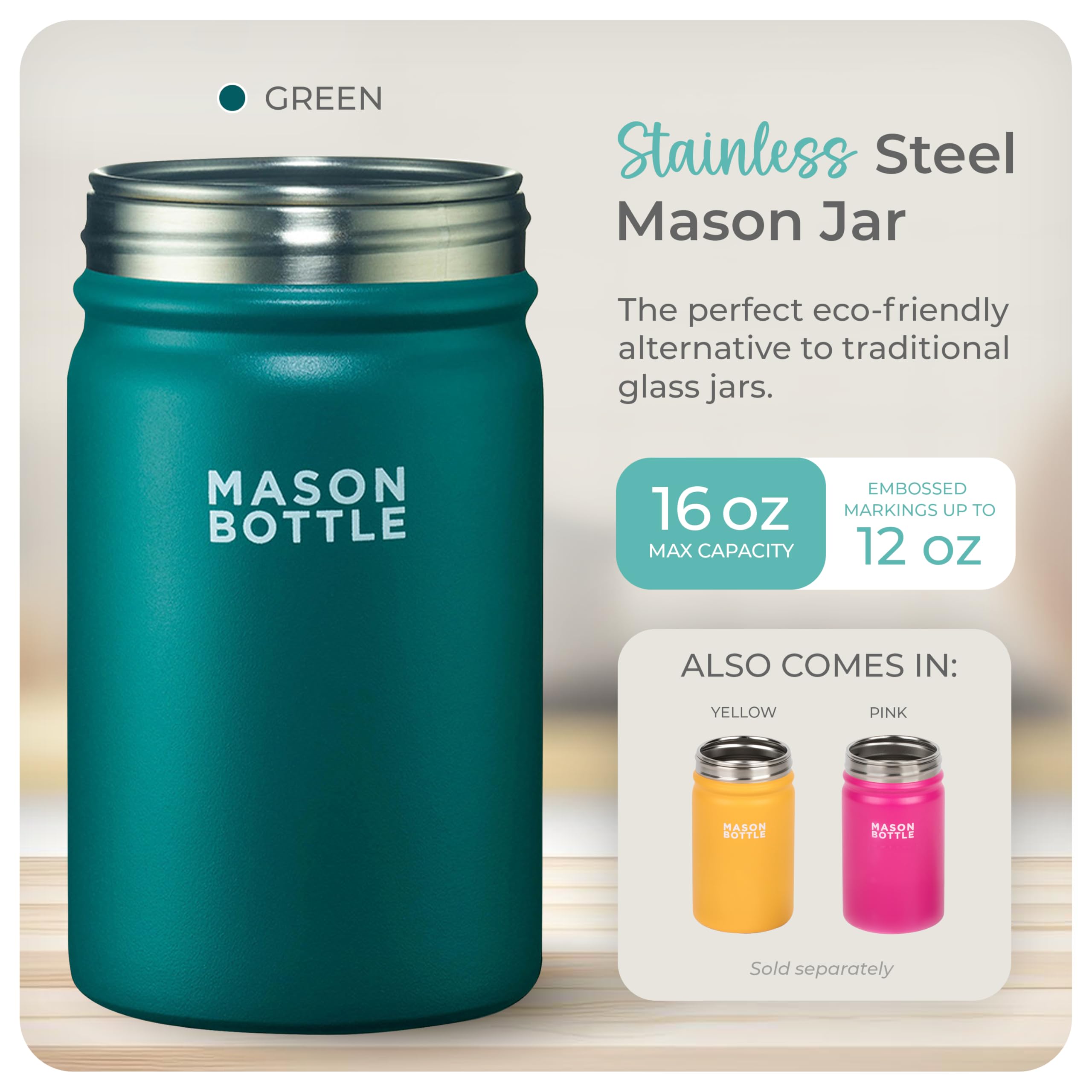 Mason Bottle 16oz jar front view showing compact, kid-friendly size