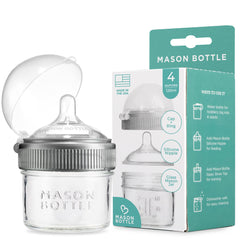 Mason Bottle 4oz glass bottle with slow-flow nipple for newborn feeds.