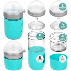 Mason Bottle 8oz glass baby bottle with silicone sleeve offers a secure grip and BPA-free safety.