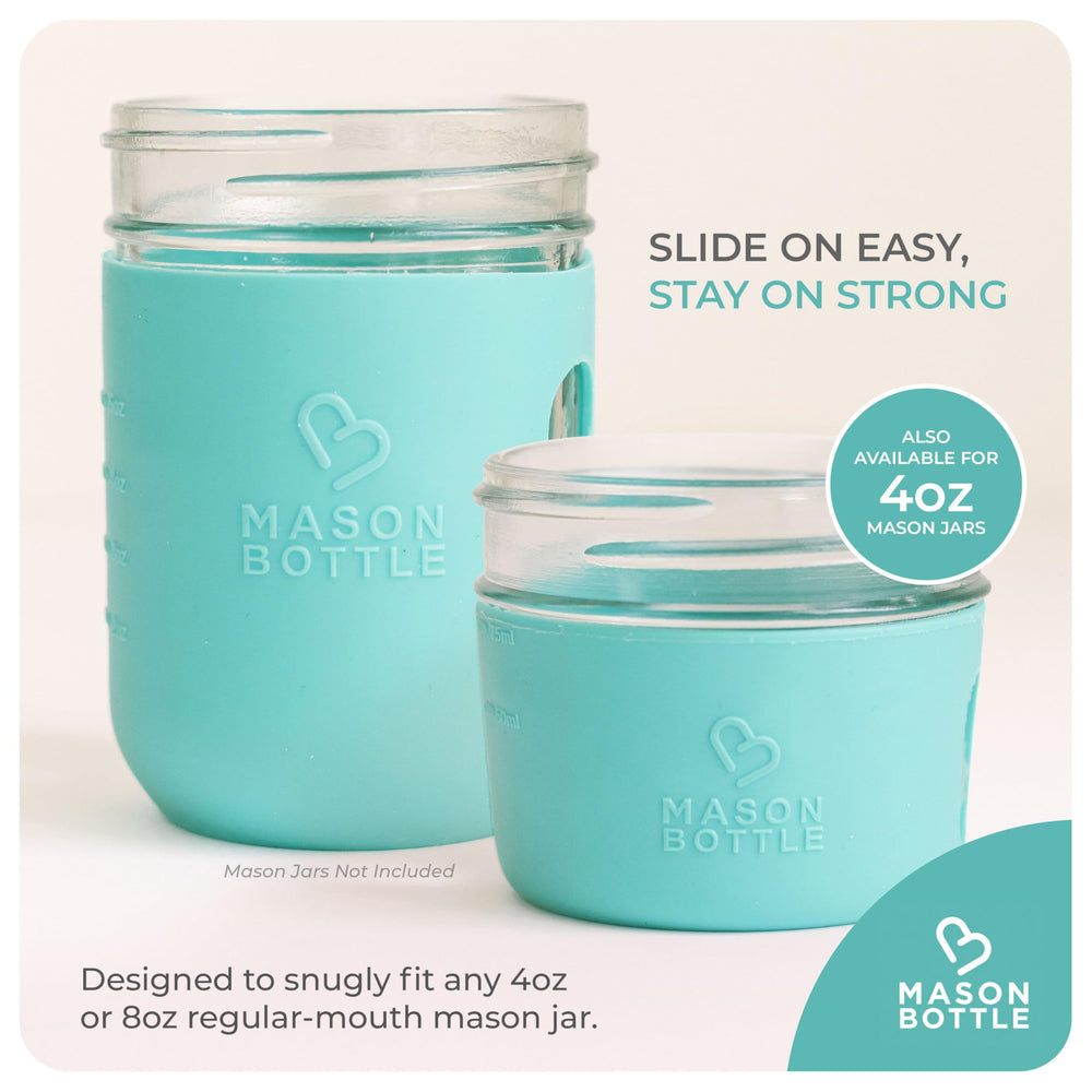 Mason Bottle 8oz silicone sleeve grip reduces slips on regular-mouth jars during daily use