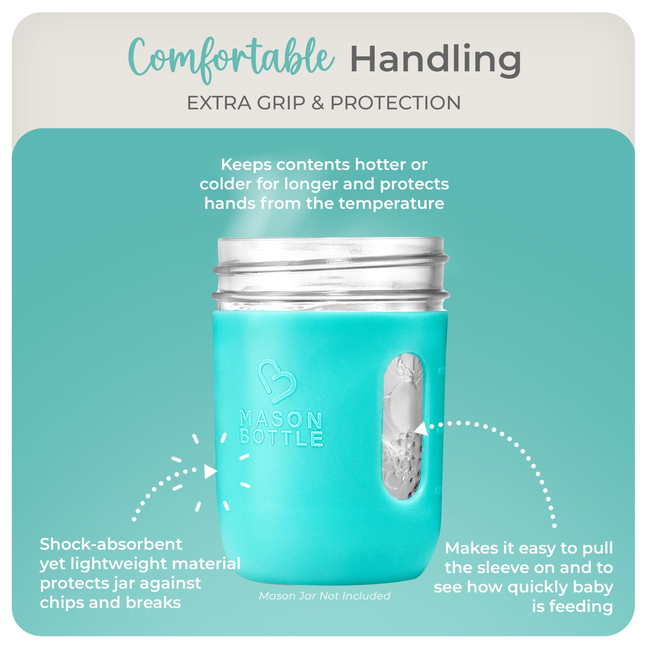 Mason Bottle 8oz silicone sleeve Marine improves grip and reduces slips in kitchens