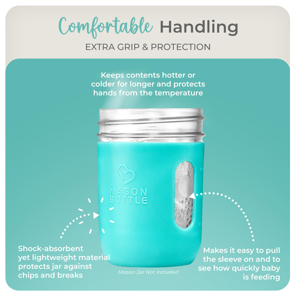 Mason Bottle 8oz silicone sleeve marine offers non-slip grip during beverage prep.