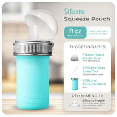 Mason Bottle 8oz silicone pouch collapsible design saves space for on-the-go meals.
