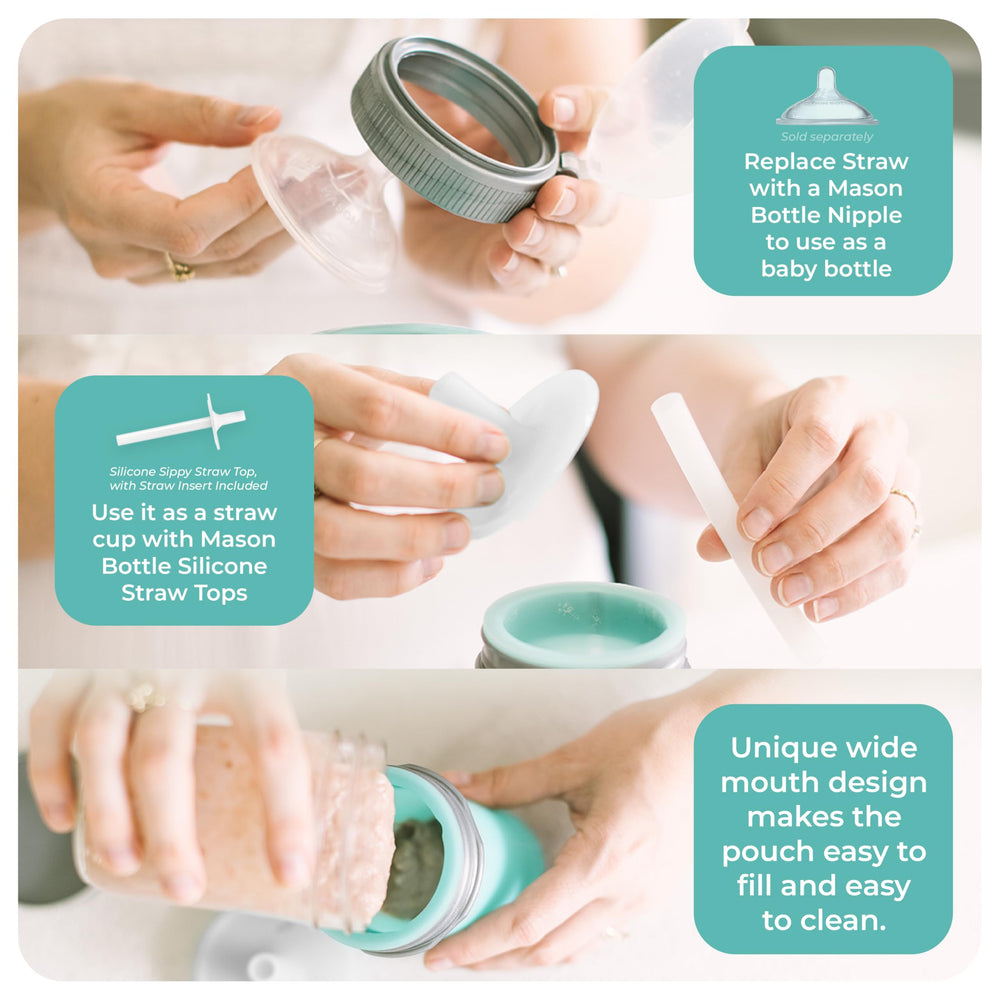 Mason Bottle 8oz silicone squeeze pouch proudly made in the USA.