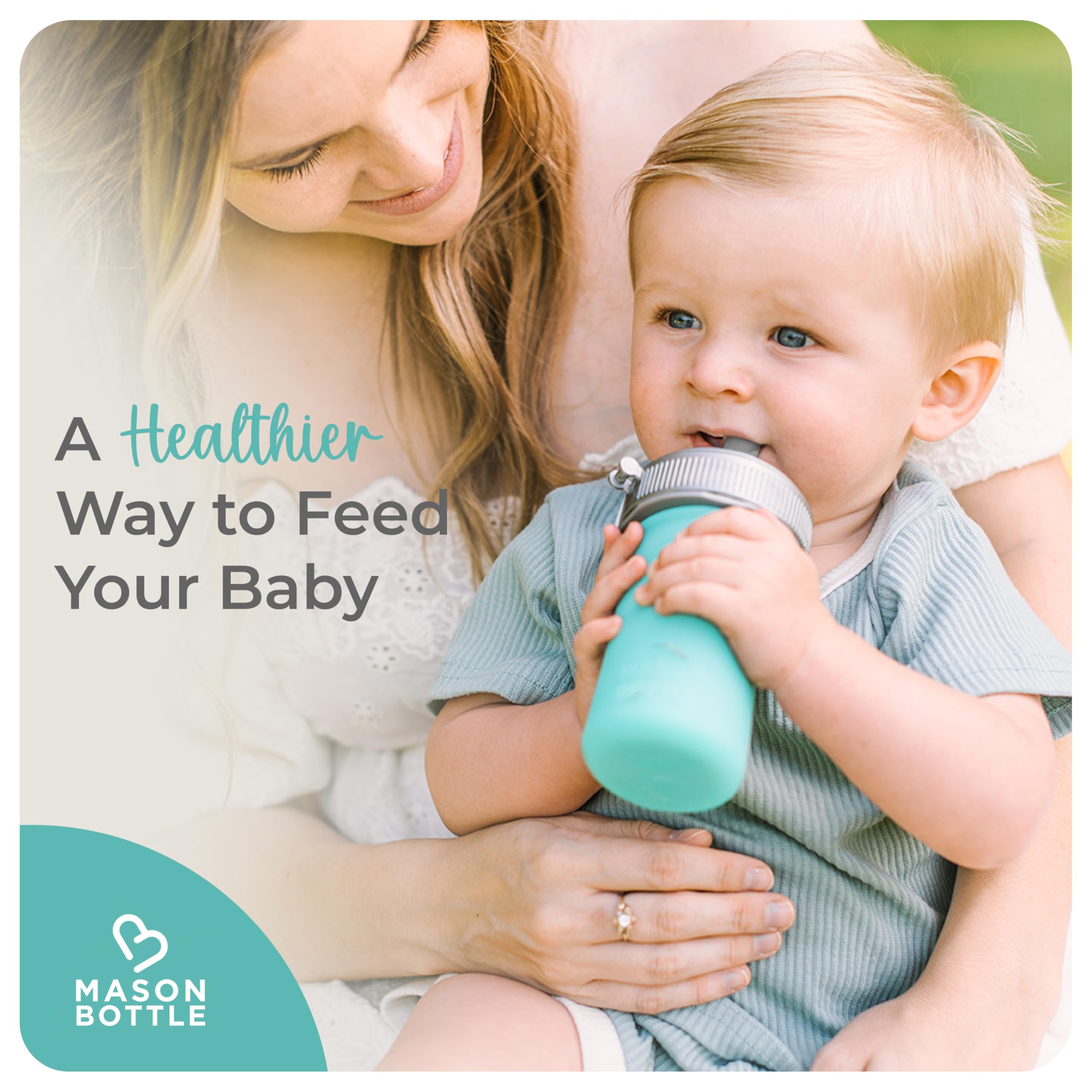 Mason Bottle 8oz teal pouch with soft straw supports transition to cups.