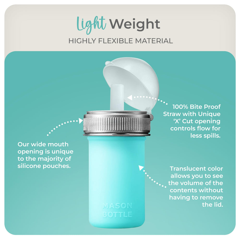 Mason Bottle 8oz pouch is top-rack dishwasher safe for easy cleanup.