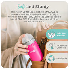 Mason Bottle BPA-free and lead-free materials ensure safe sipping for kids.