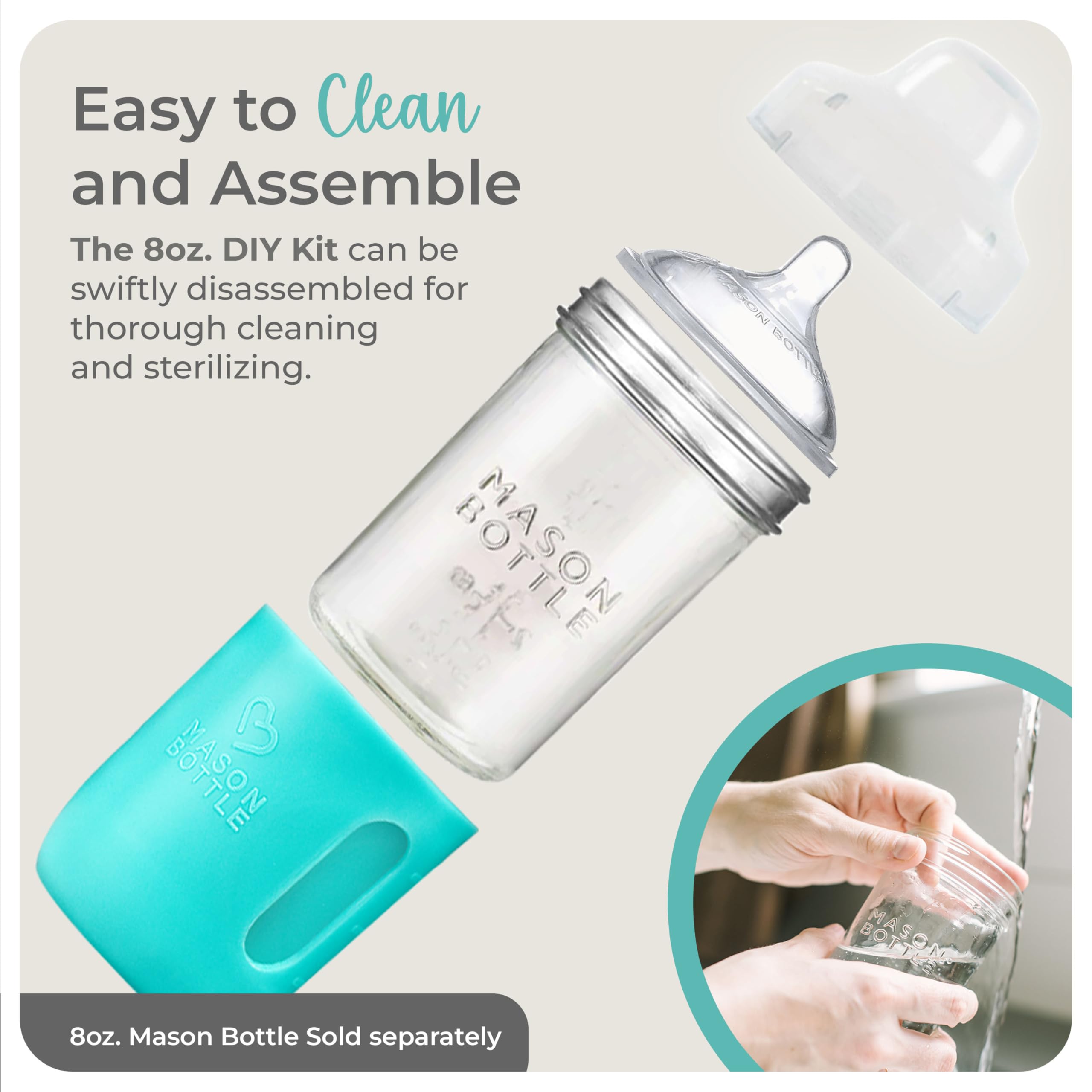 Mason Bottle DIY Kit cap fits 8oz jars for secure sealing.