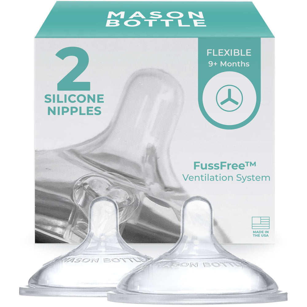 Mason Bottle Flexible Flow Nipples with wide natural shape for a natural-feel feeding.