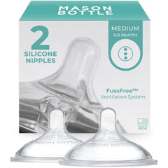 Mason Bottle medium-flow nipple pair with natural shape supports comfortable feeding.