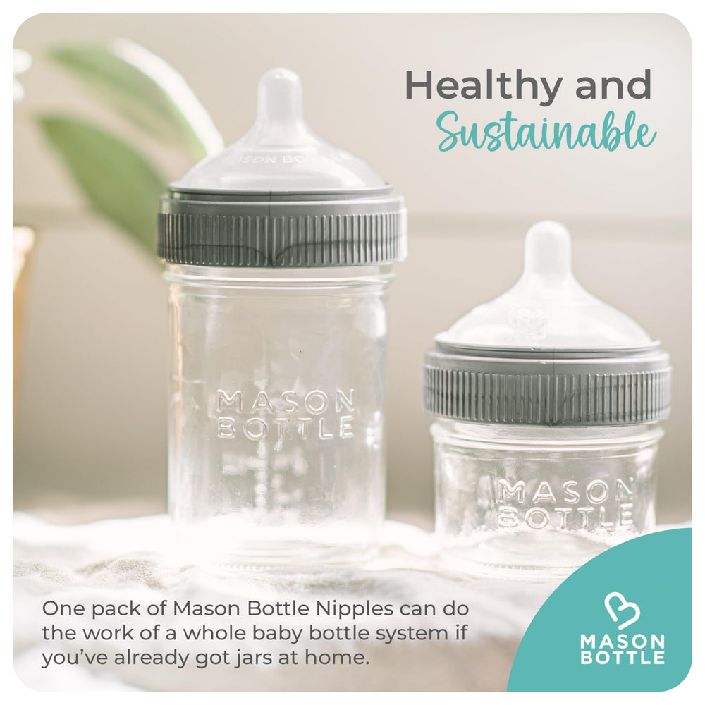 Two-pack Mason Bottle nipples offer convenient replacements during busy routines.