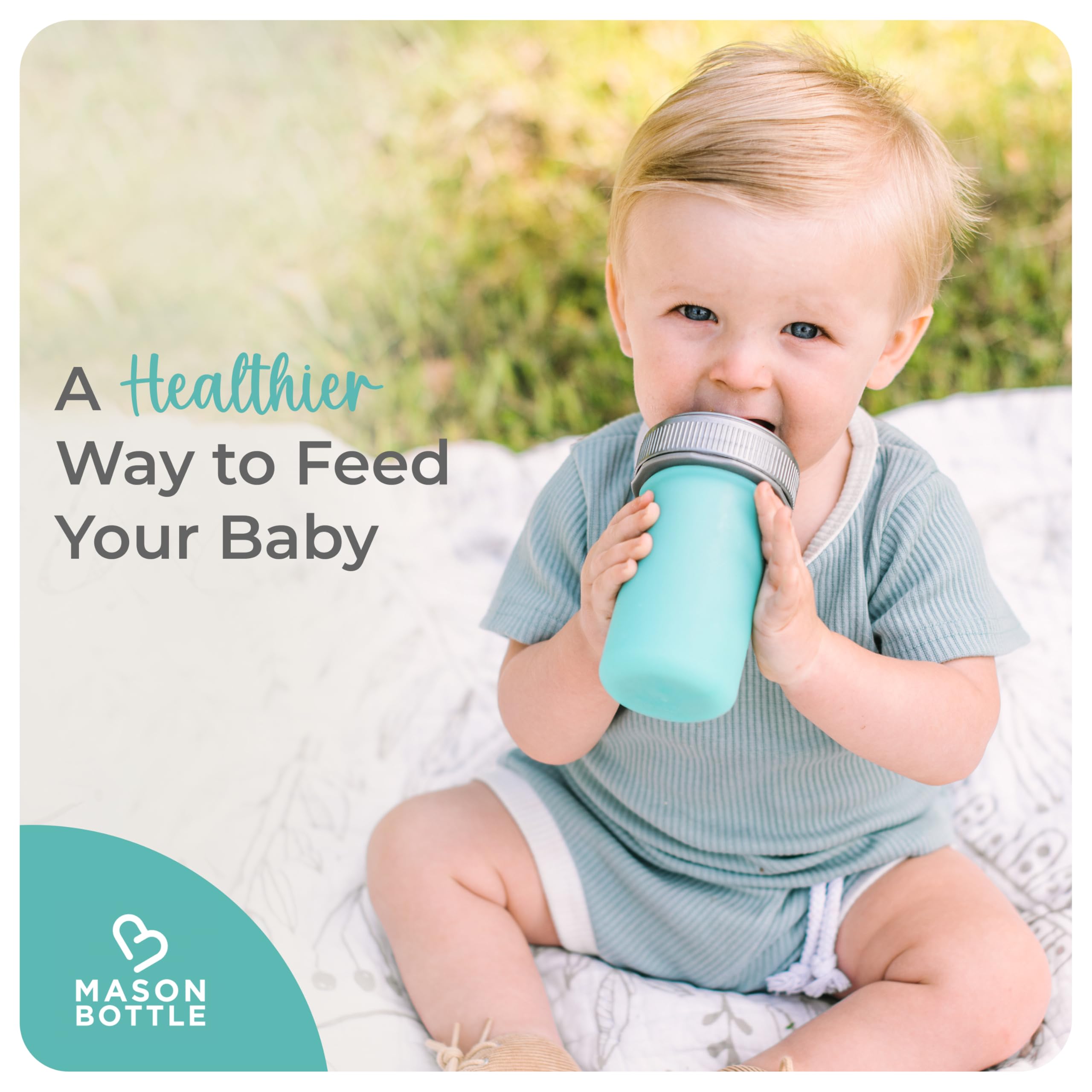 Mason Bottle reusable silicone squeeze pouch in teal for easy storage.