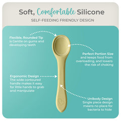 Mason Bottle silicone baby spoons closeup soft-tip highlights gentle feeding for tiny mouths.