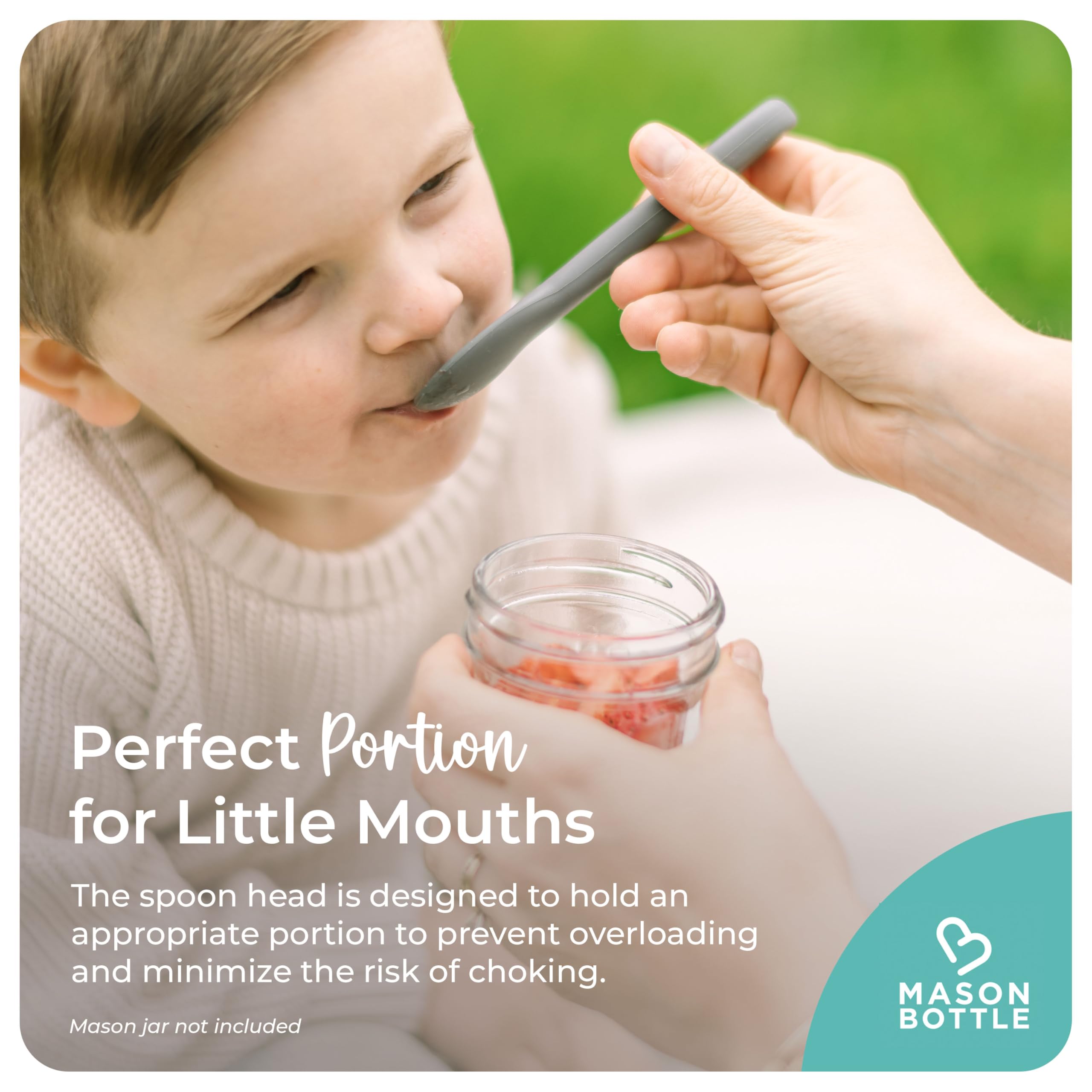 Mason Bottle silicone baby spoons durable silicone handles daily mealtime adventures without cracking.