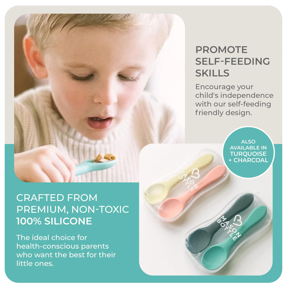 Mason Bottle silicone baby spoons self-feeding-focused design supports little one's independence.