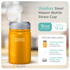 Mason Bottle silicone straw top assembly shown on jar for easy sipping