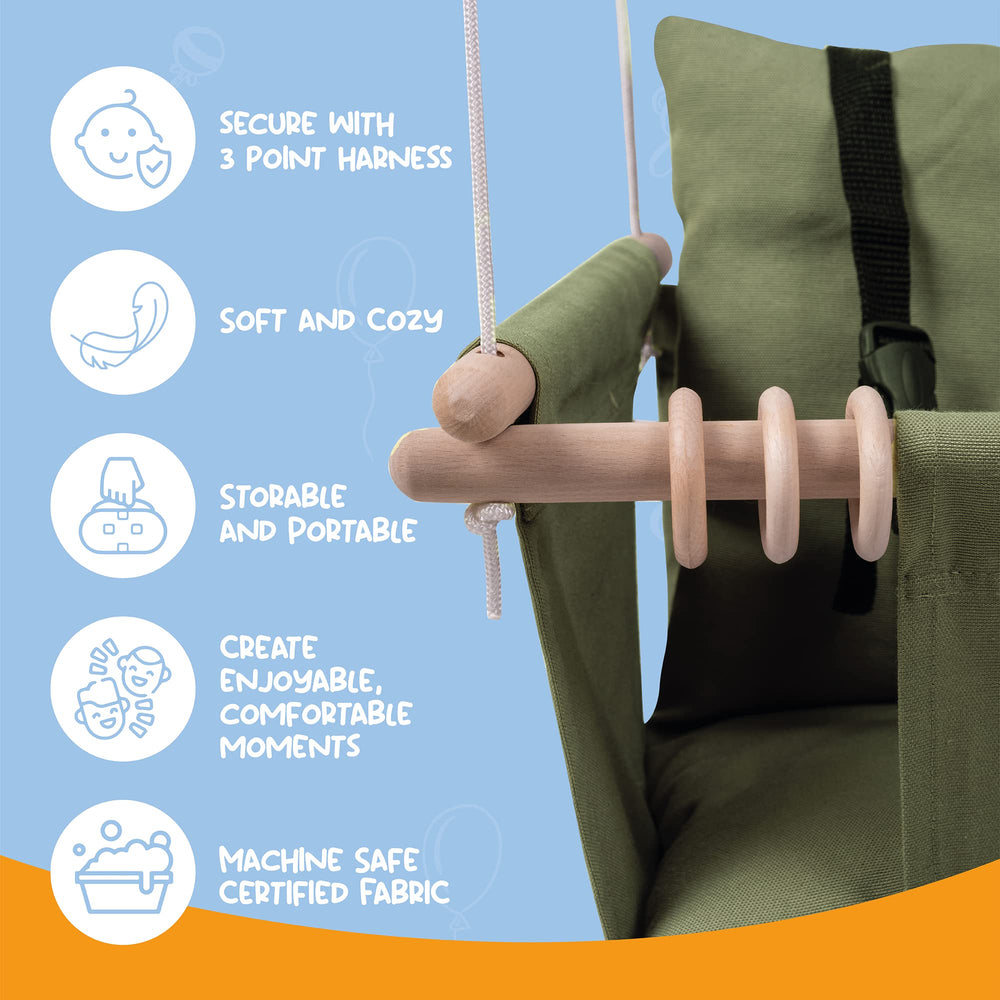 Mass Lumber baby swing sensory elements encourage exploration and tactile play