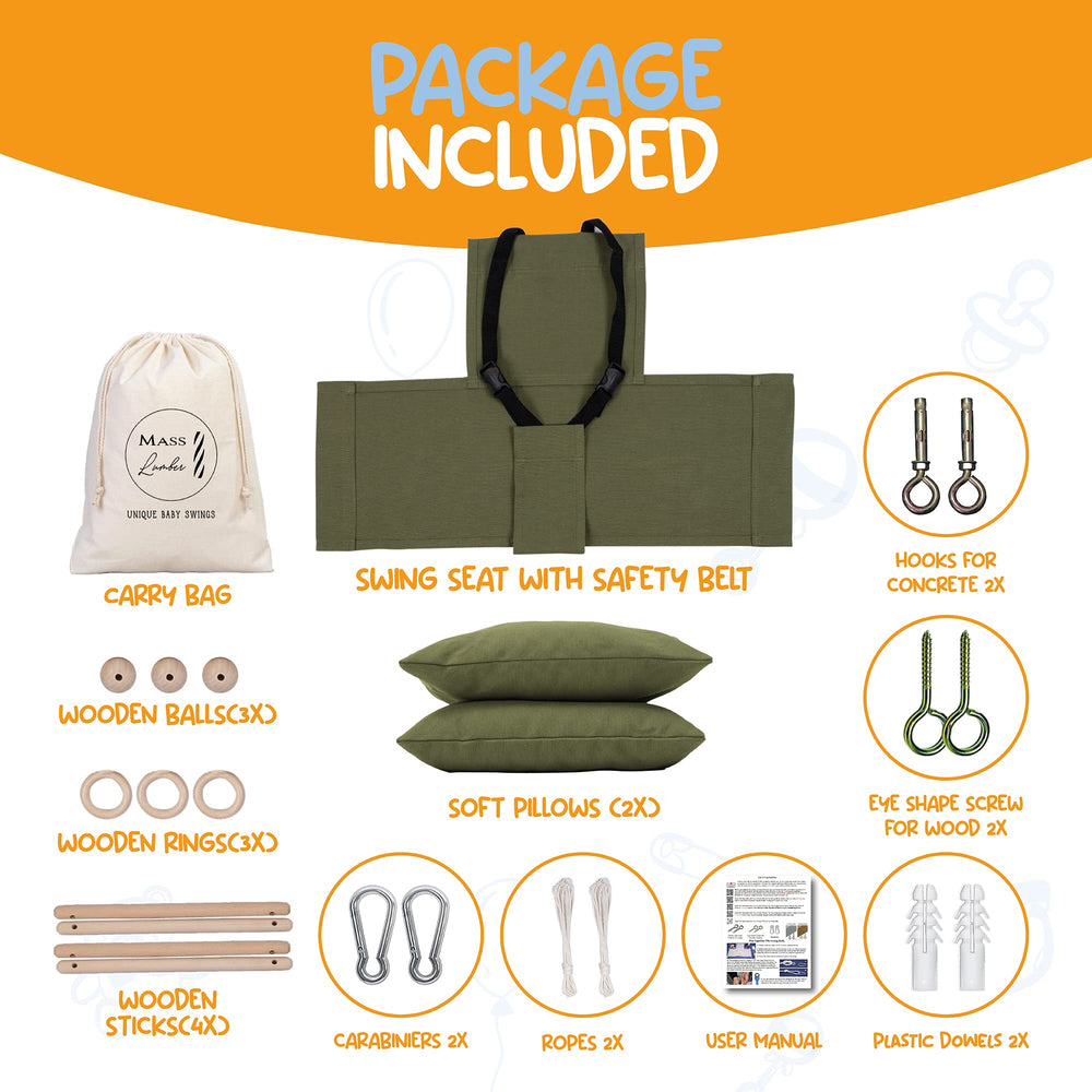 Mass Lumber baby swing soft pillows provide gentle support and comfort