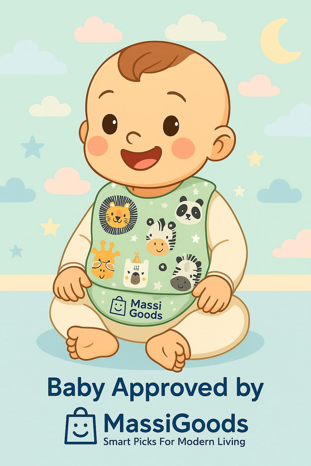 MassiGoods soft material bibs touching baby's skin for daily comfort