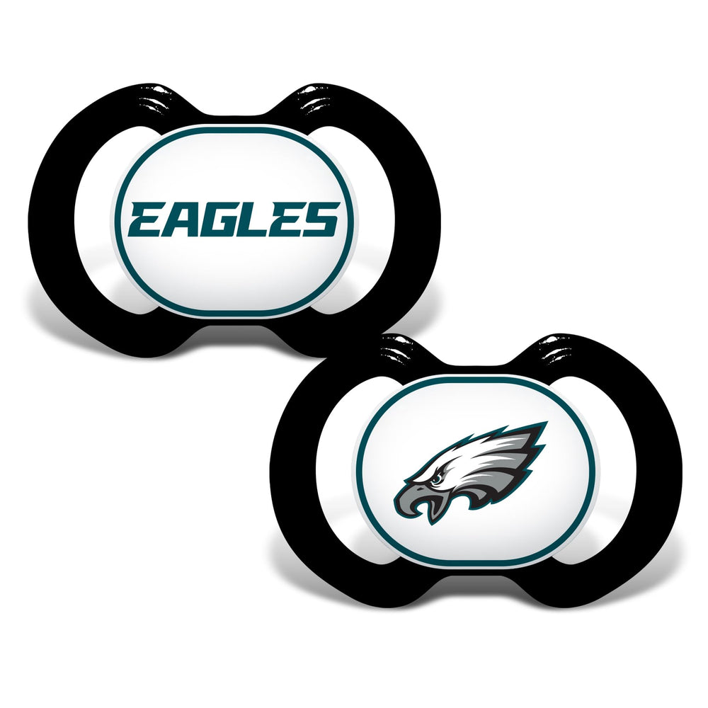 Masterpieces Baby Fanatic Eagles pacifier 2-pack front view for soothing, team-spirited comfort