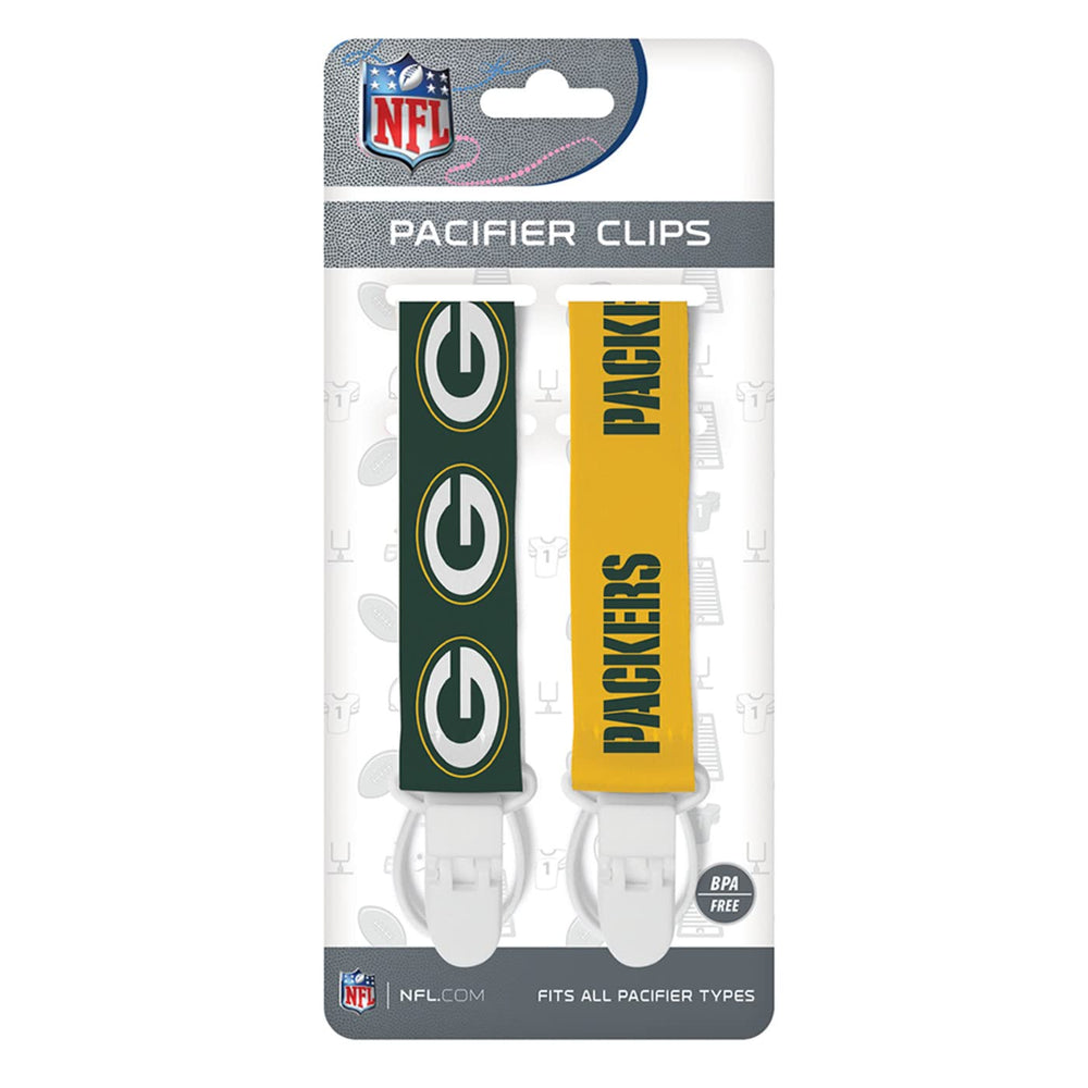 Masterpieces BabyFanatic Packers clip-side view highlights secure plastic clip and sturdy grip