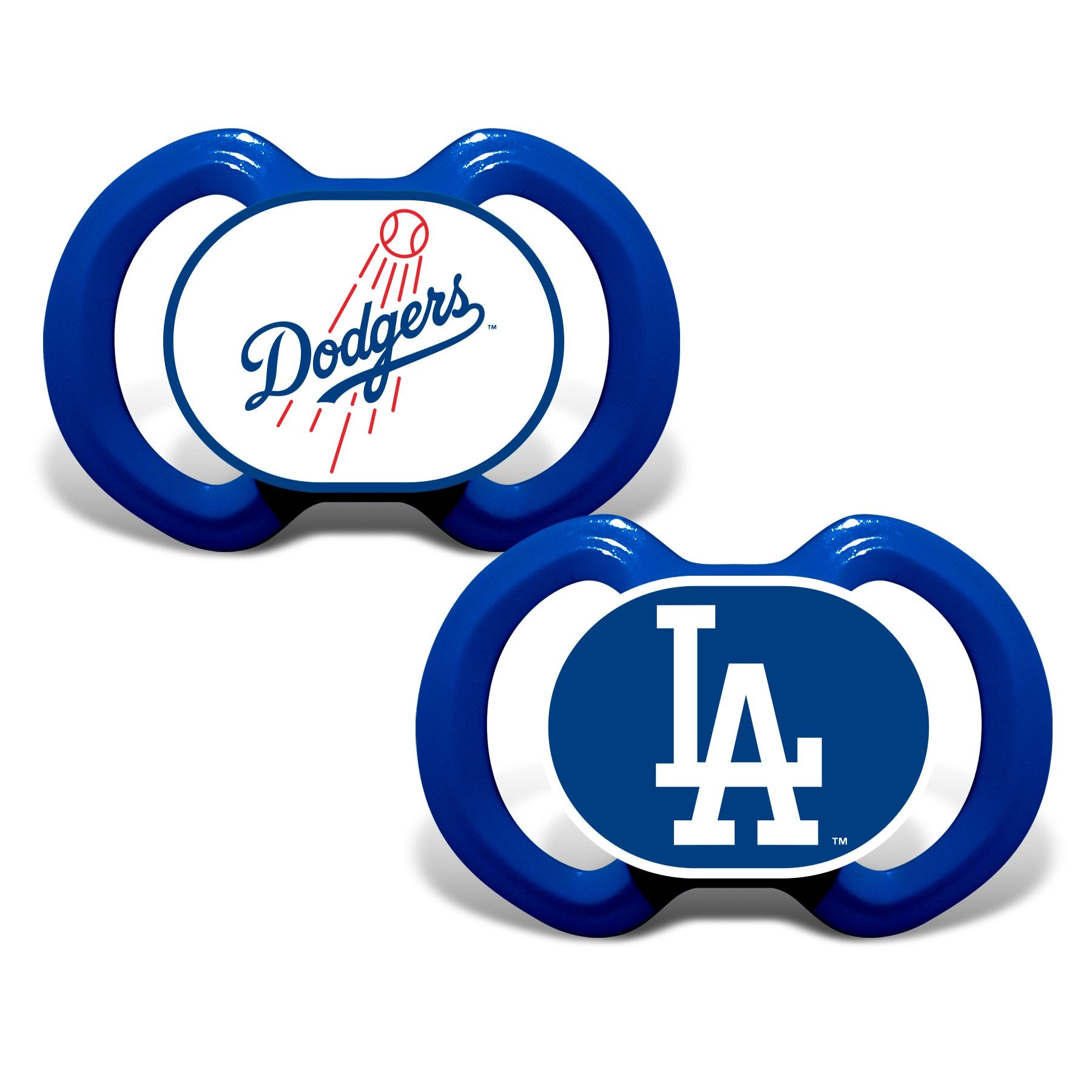 MasterPieces LAD2000 Dodgers pacifier close-up shows team logo on shield for comforting game-day moments