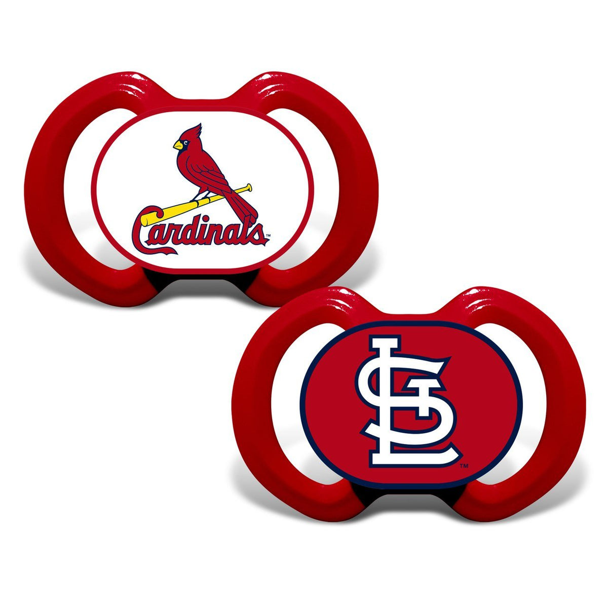 Masterpieces MLB Cardinals pacifier button logo supports easy handling and showcases team pride