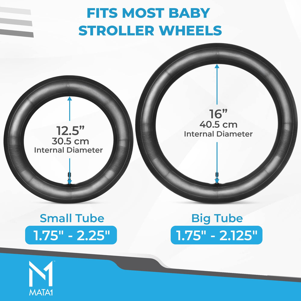 Mata1 inner tube 16x1.75/2.125 side-view shows broad stroller compatibility.