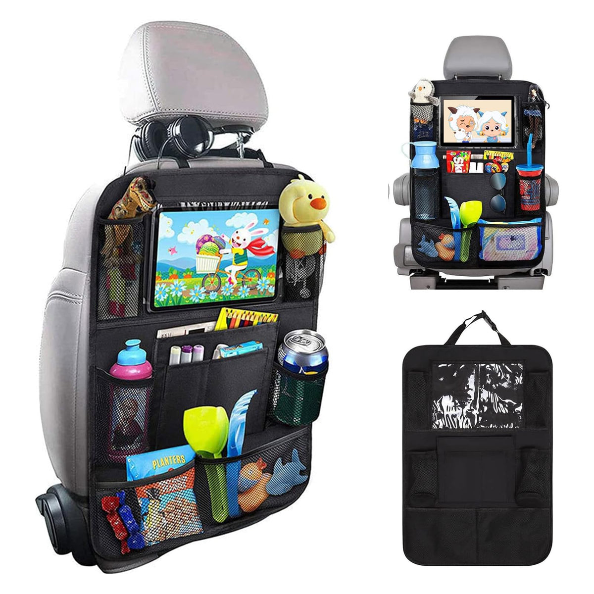 Matenf car organizer back seat with 9 pockets and 10-inch tablet holder for kids on trips.