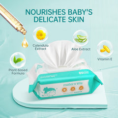 MATERN'ELLA wipes inside tray show resealable lid for moisture retention.