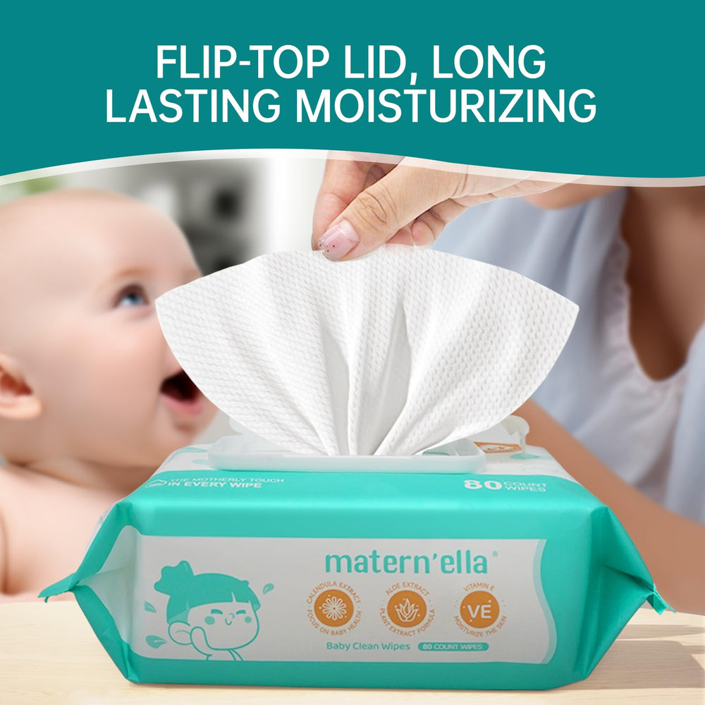 MATERN'ELLA Pearl Pattern wipes demonstrate gentle cleaning power.