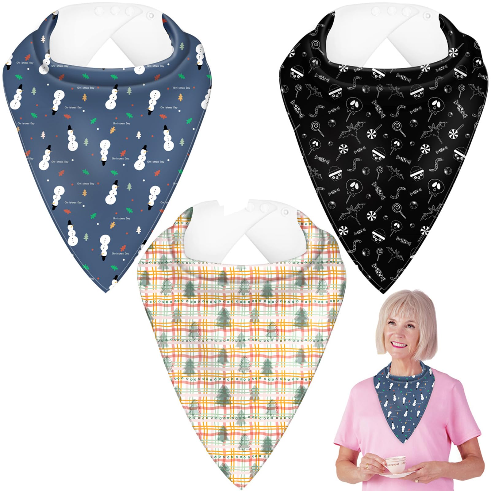 MatFirsmo adult drool bib blue close-up shows soft velvet and absorbency for meals.