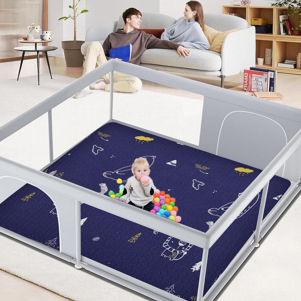 MatLeya dark blue bear play mat offers a soft microfiber surface.