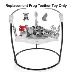 Mattel baby uses teether during Jumperoo sessions for sensory exploration.