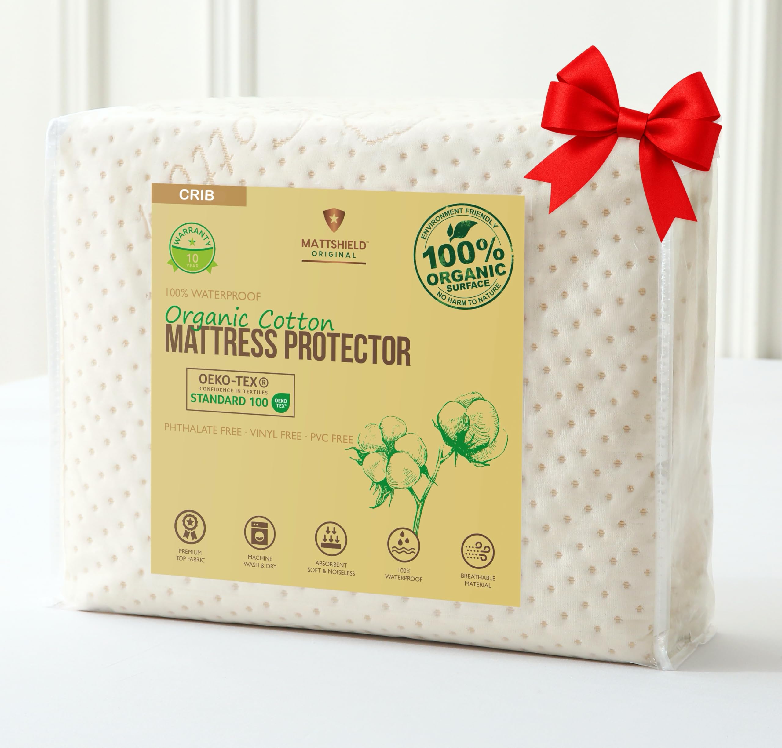 MATTSHIELD ORIGINAL crib mattress protector top shows organic cotton softness protecting sleep
