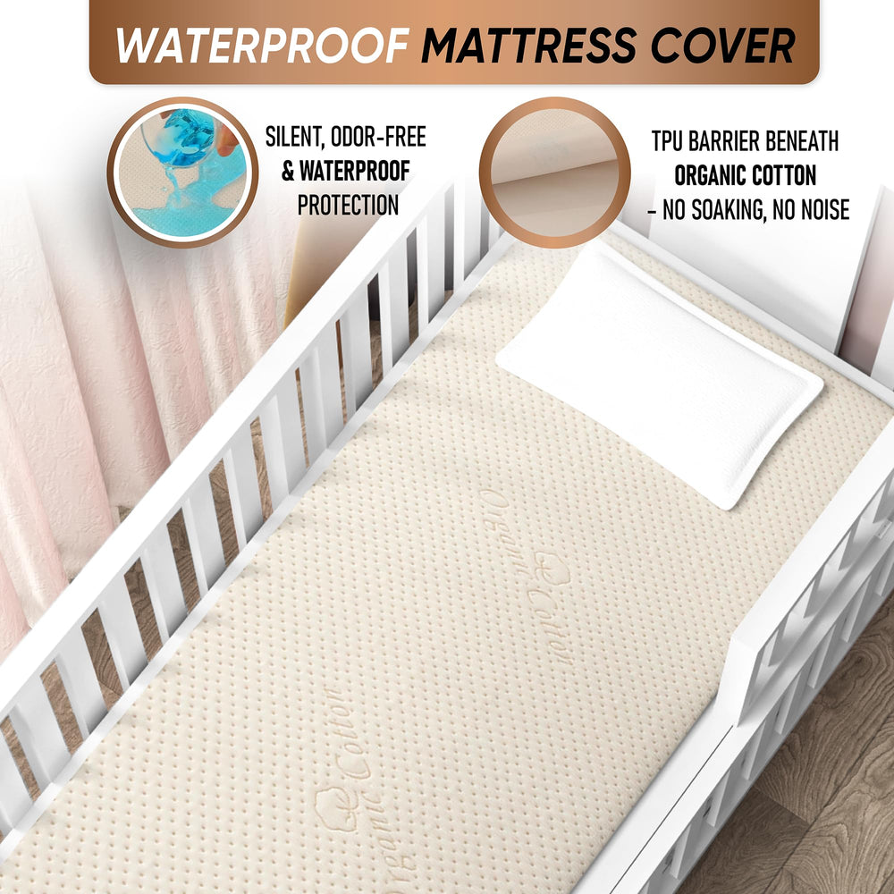 MATTSHIELD ORIGINAL stretch-knit sides ensure a secure fit on standard crib mattresses