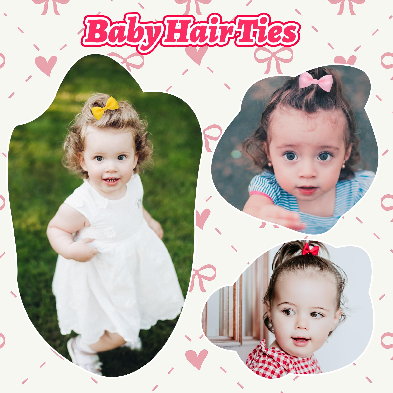 Matwsec baby hair ties bows on head demonstrating secure gentle hold