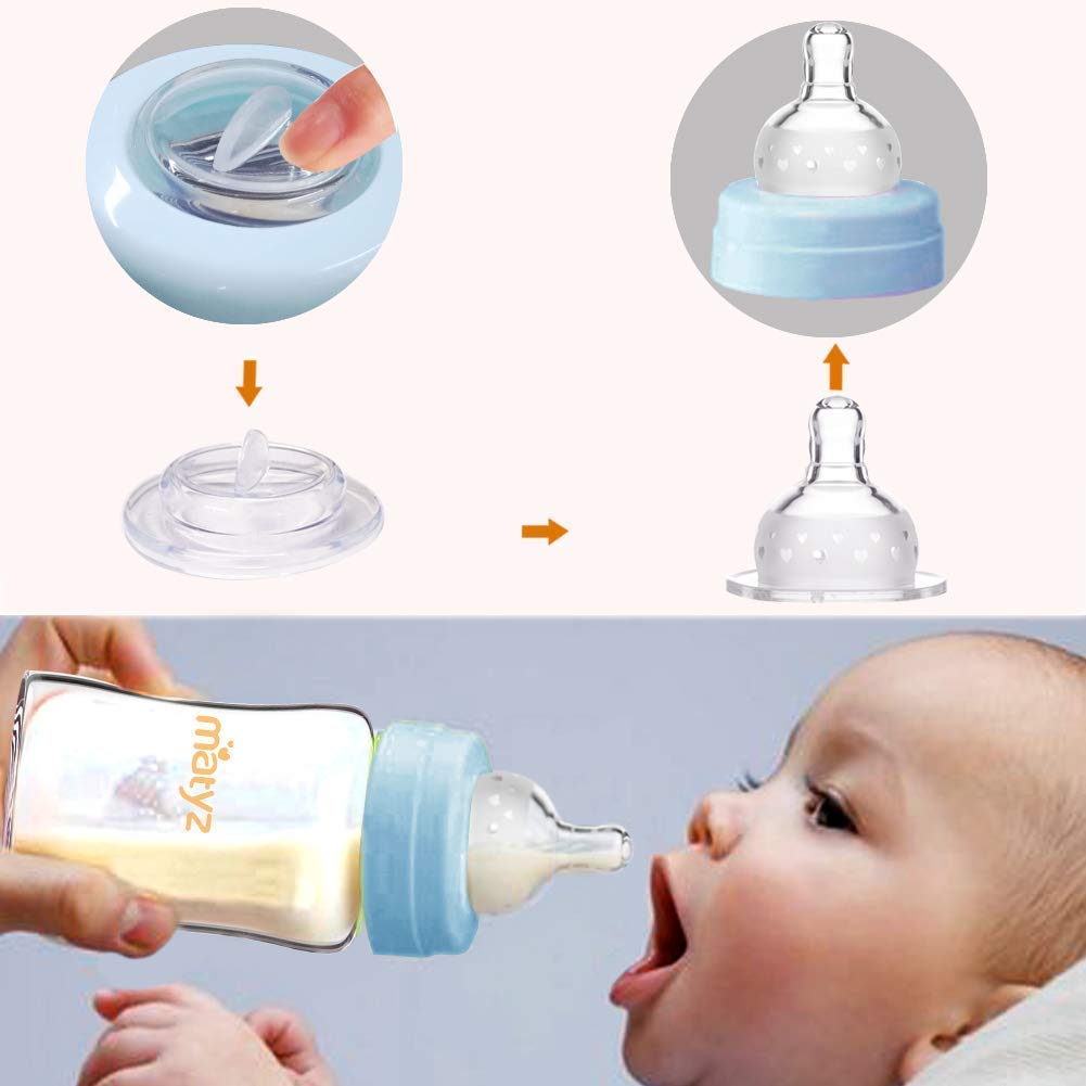 Matyz bottles show clear measurement marks for precise milk storage portions.