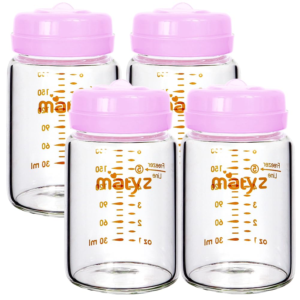Matyz breast milk bottle pink 6 oz showing leakproof lid for travel