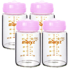 Matyz breast milk bottle pink 6 oz showing leakproof lid for travel