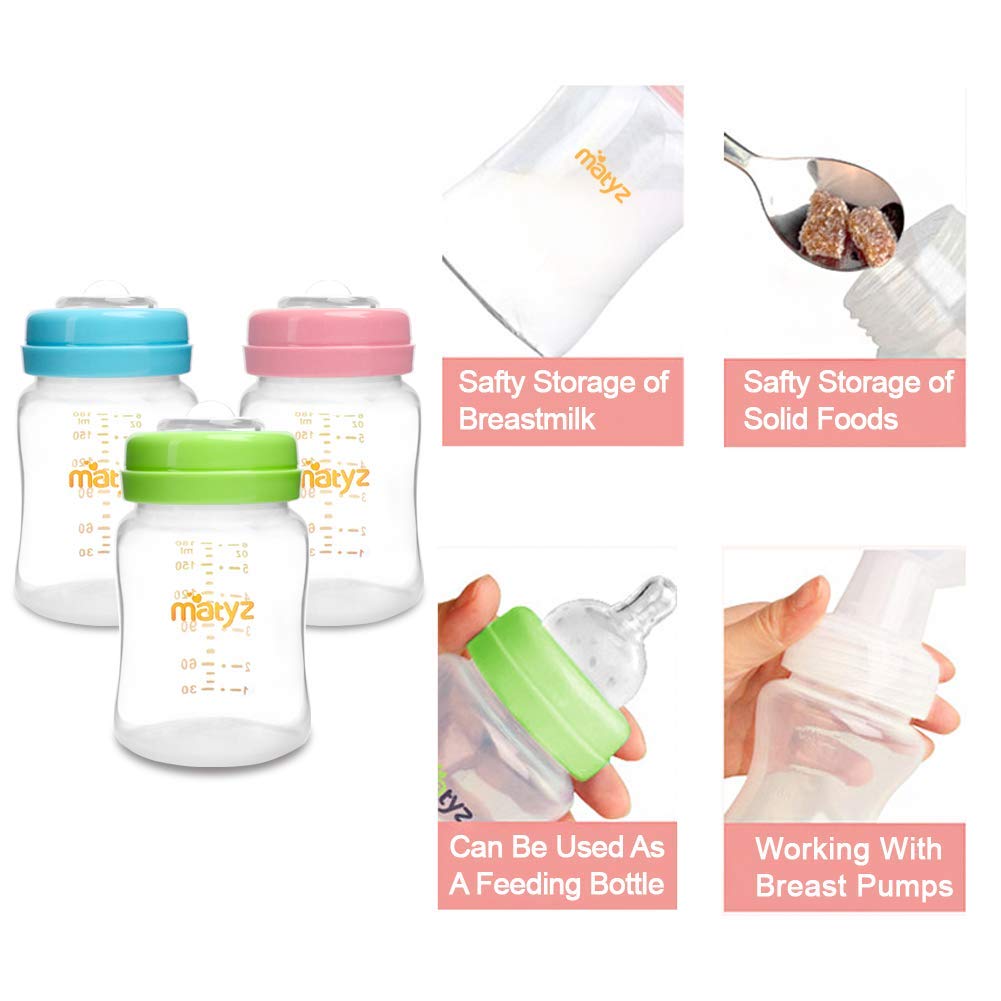Matyz freezer-safe, leakproof breast milk bottles keep expressed milk ready for future use.