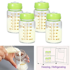 Matyz glass measurement marks on bottle help portion milk accurately.