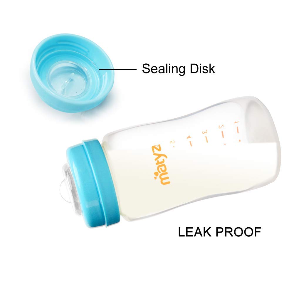 Matyz wide-neck bottle fits Spectra/Philips pumps for versatile pumping.