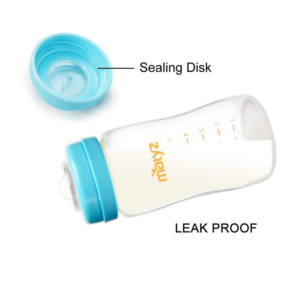 Matyz wide-neck bottle fits Spectra/Philips pumps for versatile pumping.